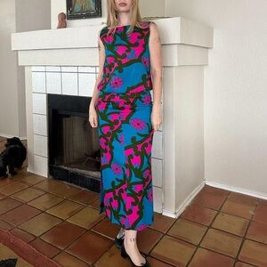 Vintage 60s Psychedelic Bark cloth Groovy Tropical Two Piece Skirt Set